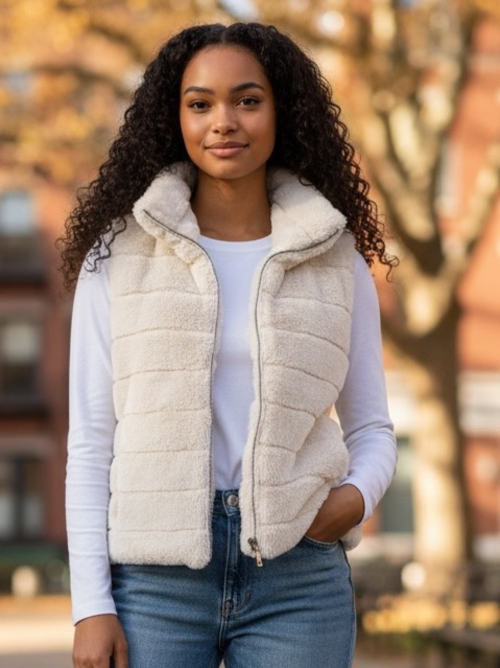 Dylan Los Angeles Fur Love Reversible Vest Winter White Size Medium Ski Apres